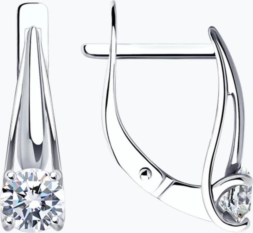 Серьги Diamant для женщин из белого золота 585 с круглым кубическим цирконием (фианитом), родированное покрытие, английский замок, 4.5мм, 52-120-01727-1