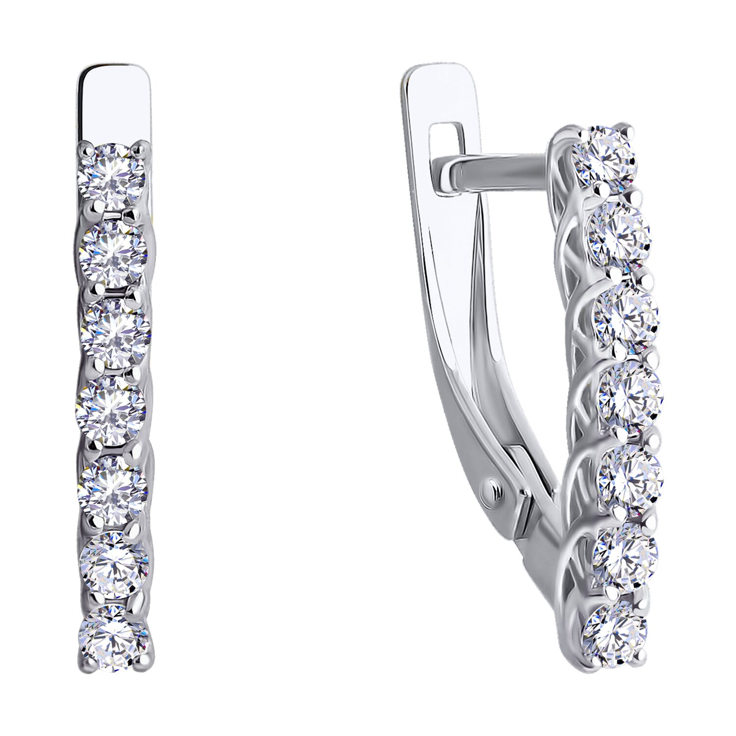Diamant 52-120-01914-1 Women's White Gold 585 Earrings with 14 Round Colorless Cubic Zirconia 2mm, 0.917 ct, English Lock, 2.03g