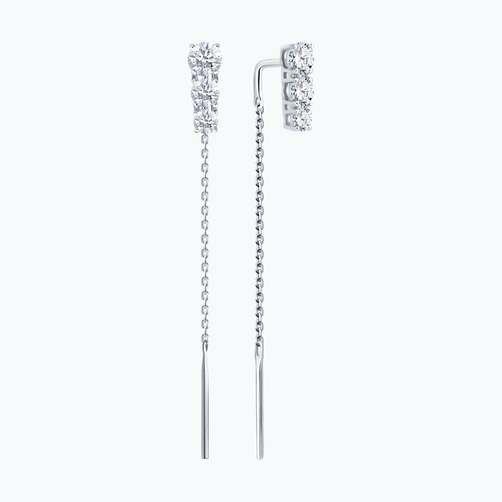 SOKOLOV 0200758-3 Cercei tip fir pentru femei, Aur Alb 585 placate cu rodiu, Zirconiu Cubic rotund incolore 3.5mm, 0.63ct, Lungime 44mm