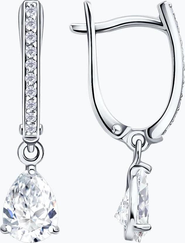SOKOLOV 0201080-3 Cercei pentru femei din Aur Alb 585 cu Cubic Zirconia incolore formă de pară și rotundă, 0.19 ct, Închidere Englezească, 23x6x3 mm