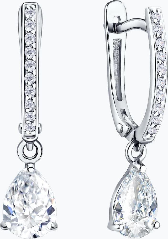 SOKOLOV 0201080-3 Cercei pentru femei din Aur Alb 585 cu Cubic Zirconia incolore formă de pară și rotundă, 0.19 ct, Închidere Englezească, 23x6x3 mm