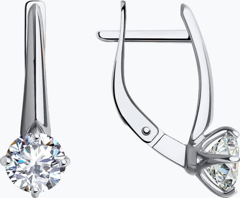 Серьги Diamant 52-120-01794-1 для женщин из белого золота 585 с круглым бесцветным фианитом 6 мм, английский замок, 2.79 г