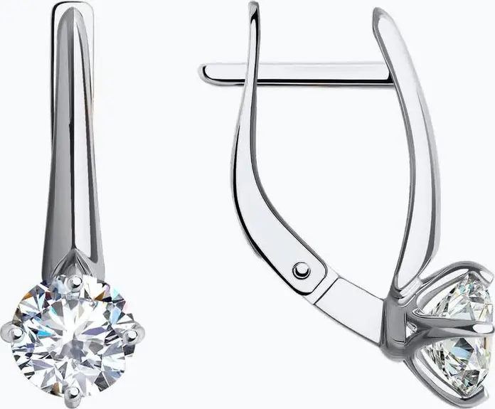 Diamant 52-120-01794-1 Women's White Gold 585 Earrings with Round Colorless Cubic Zirconia 6mm, English Lock, 2.79g