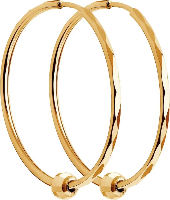 Cercei Hoop Diamant 9 karat pentru femei, Aur Roșu 375, Finisaj Diamond Cut, Diametru 30 mm, Greutate 1.9 g, 31-124-01362-1