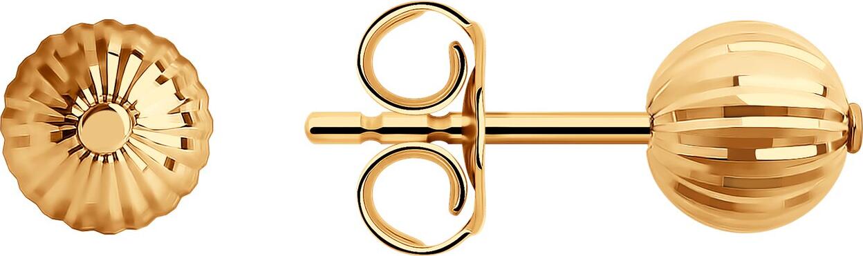 Diamant Cercei pentru femei din aur roșu 9K, puritate 375, design sferic striat, tip stud, 1.22g, SKU 31-122-01166-1