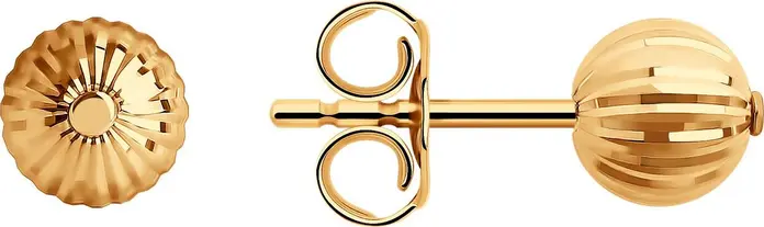 Diamant Cercei pentru femei din aur roșu 9K, puritate 375, design sferic striat, tip stud, 1.22g, SKU 31-122-01166-1