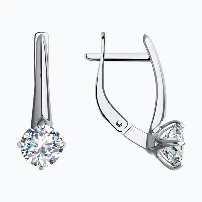 Diamant 52-120-01794-1 Women's White Gold 585 Earrings with Round Colorless Cubic Zirconia 6mm, English Lock, 2.79g