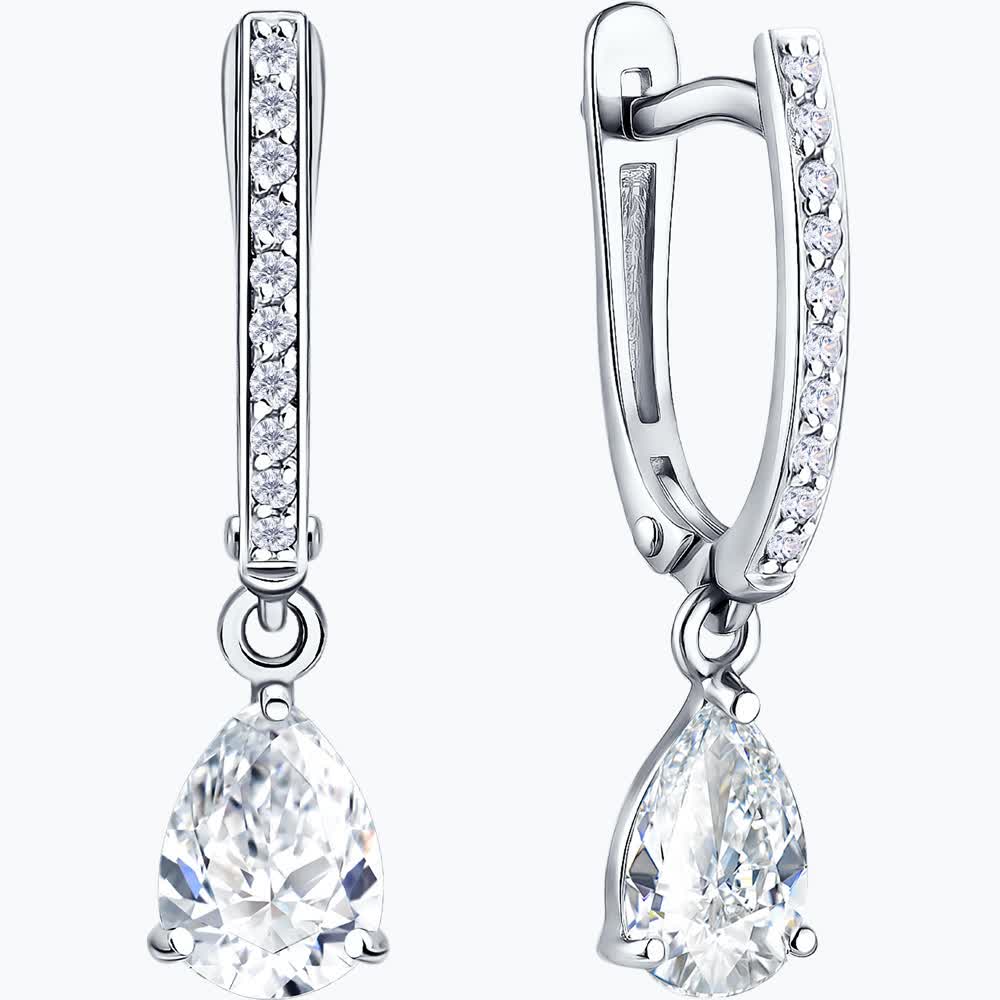 SOKOLOV 0201080-3 Cercei pentru femei din Aur Alb 585 cu Cubic Zirconia incolore formă de pară și rotundă, 0.19 ct, Închidere Englezească, 23x6x3 mm
