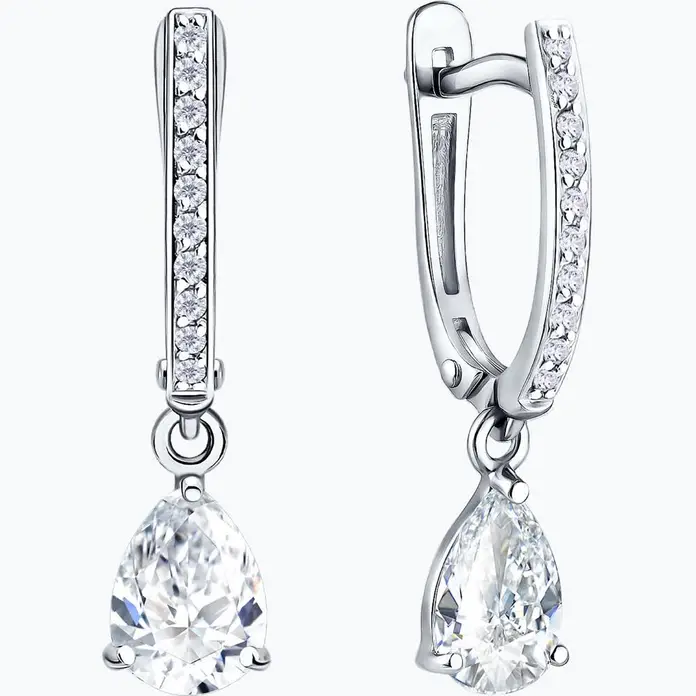 SOKOLOV 0201080-3 Cercei pentru femei din Aur Alb 585 cu Cubic Zirconia incolore formă de pară și rotundă, 0.19 ct, Închidere Englezească, 23x6x3 mm