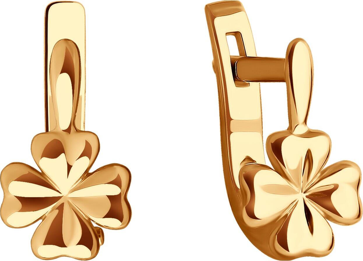 SOKOLOV 029999 Children's Four-Leaf Clover Jewelry, Red Gold 585, 1.22g, 11x6x1 mm, English Clasp