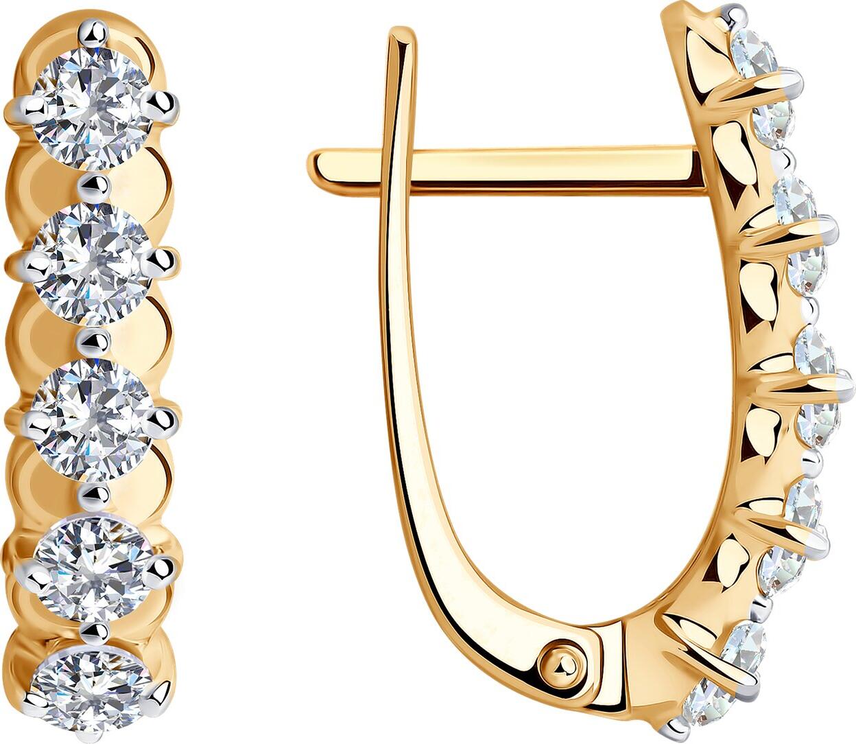 Diamant 51-120-00746-1 Women's Red Gold 585 Earrings with Round Colorless Cubic Zirconia 1.584 ct, English Lock, 17mm