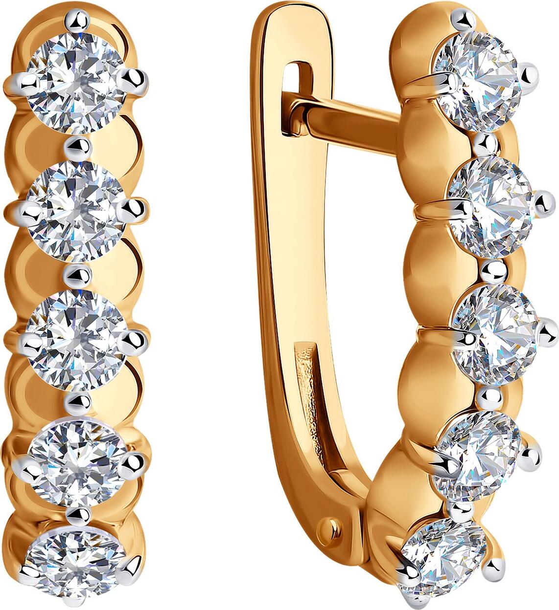 Diamant 51-120-00746-1 Women's Red Gold 585 Earrings with Round Colorless Cubic Zirconia 1.584 ct, English Lock, 17mm