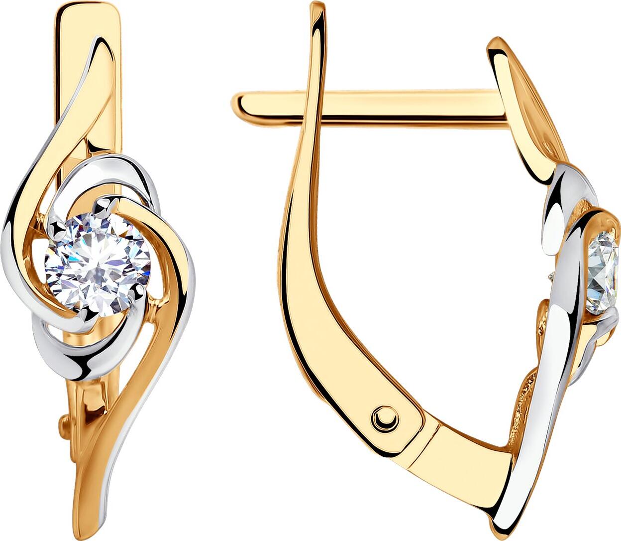 Diamant 51-120-00815-1 Women's Red Gold 585 Earrings with Round Colorless Cubic Zirconia 3.5mm, English Lock, Casual Style