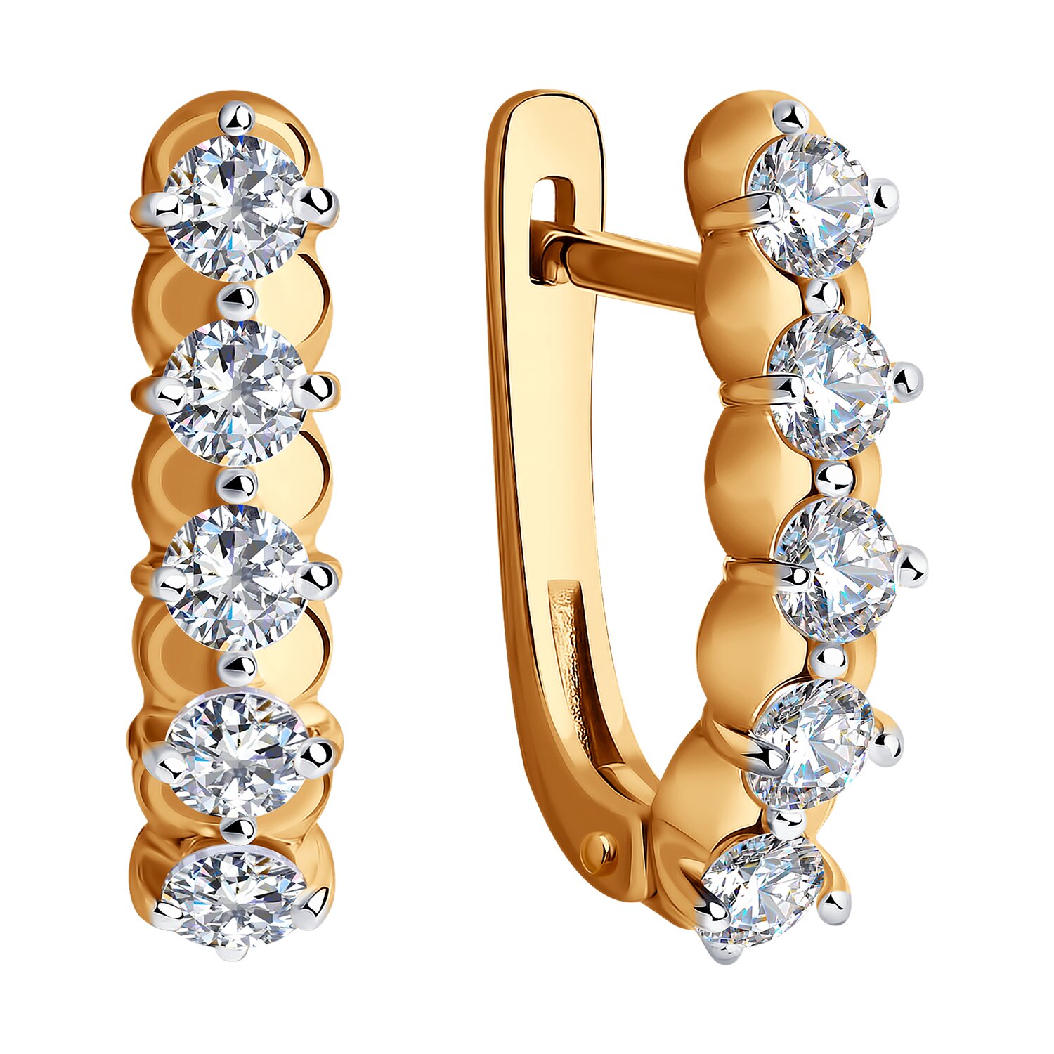 Diamant 51-120-00746-1 Women's Red Gold 585 Earrings with Round Colorless Cubic Zirconia 1.584 ct, English Lock, 17mm
