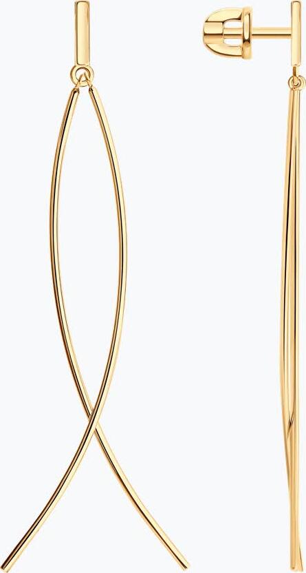 Cercei lungi liniari pentru femei SOKOLOV 0200937, Aur Roșu 585, Lungime 57mm, 2.6g, Închegat Stud/Șurub, Design cu fire intersectate