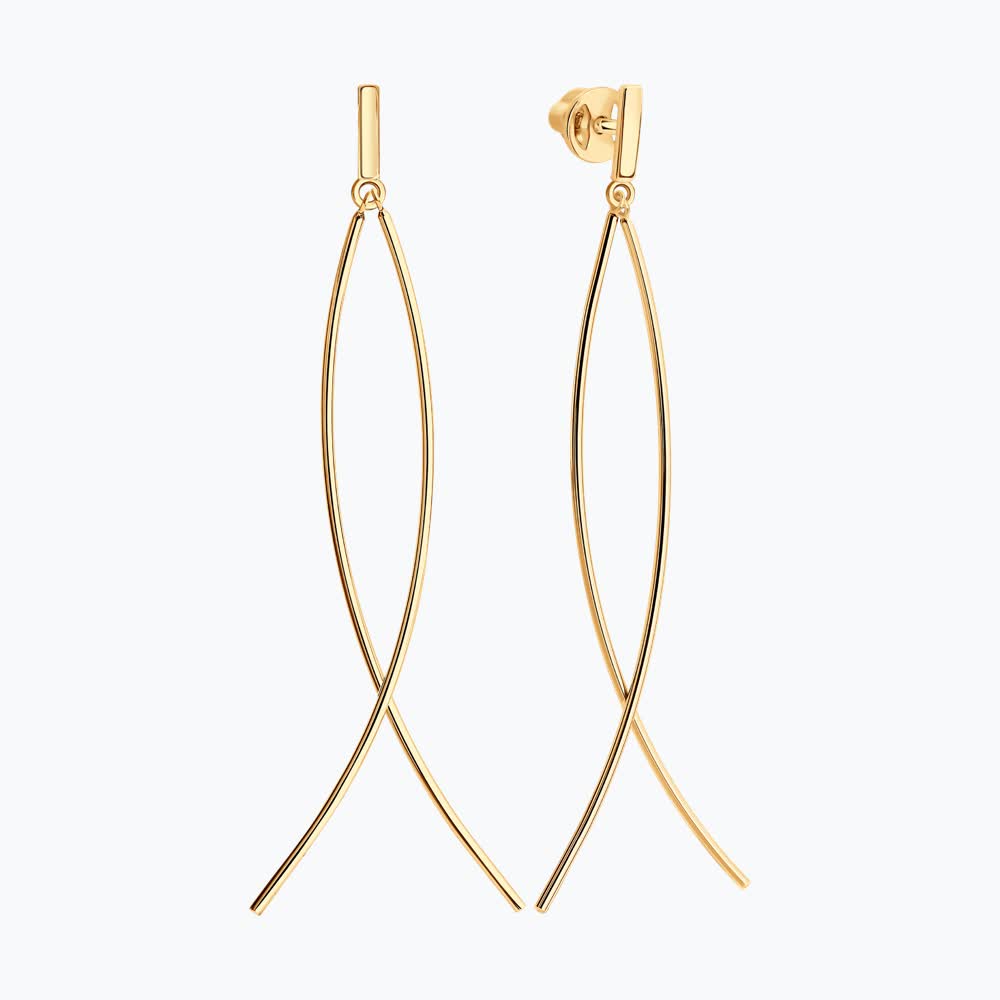 Cercei lungi liniari pentru femei SOKOLOV 0200937, Aur Roșu 585, Lungime 57mm, 2.6g, Închegat Stud/Șurub, Design cu fire intersectate