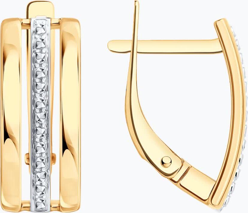 Cercei damă clasici Sokolov 51-120-00482-1, Aur Roșu 585, Închidere Englezească, Lungime 17mm, Colecția SOKOLOV exclusively for Diamant