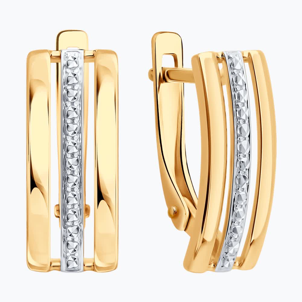 Cercei damă clasici Sokolov 51-120-00482-1, Aur Roșu 585, Închidere Englezească, Lungime 17mm, Colecția SOKOLOV exclusively for Diamant