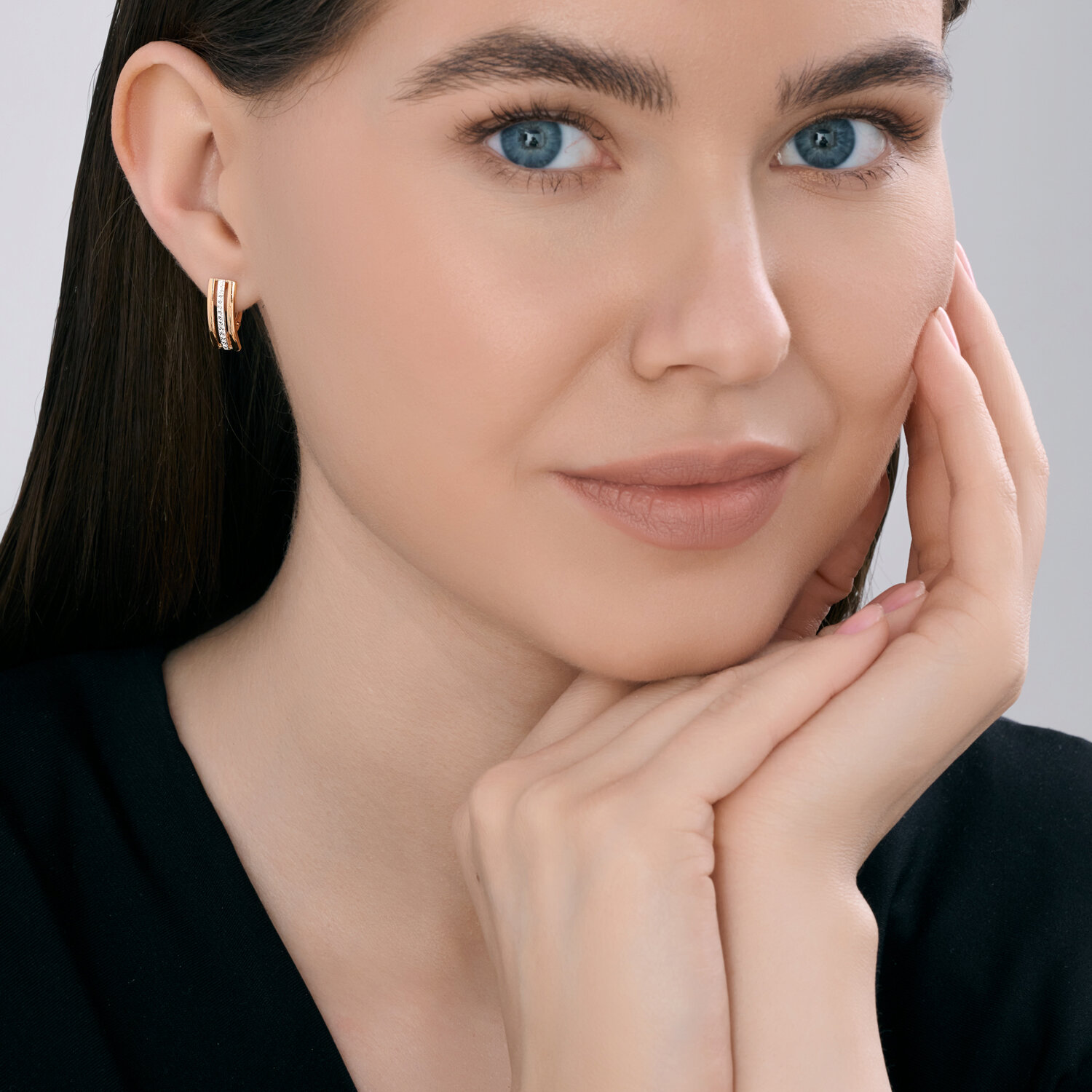 Cercei damă clasici Sokolov 51-120-00482-1, Aur Roșu 585, Închidere Englezească, Lungime 17mm, Colecția SOKOLOV exclusively for Diamant