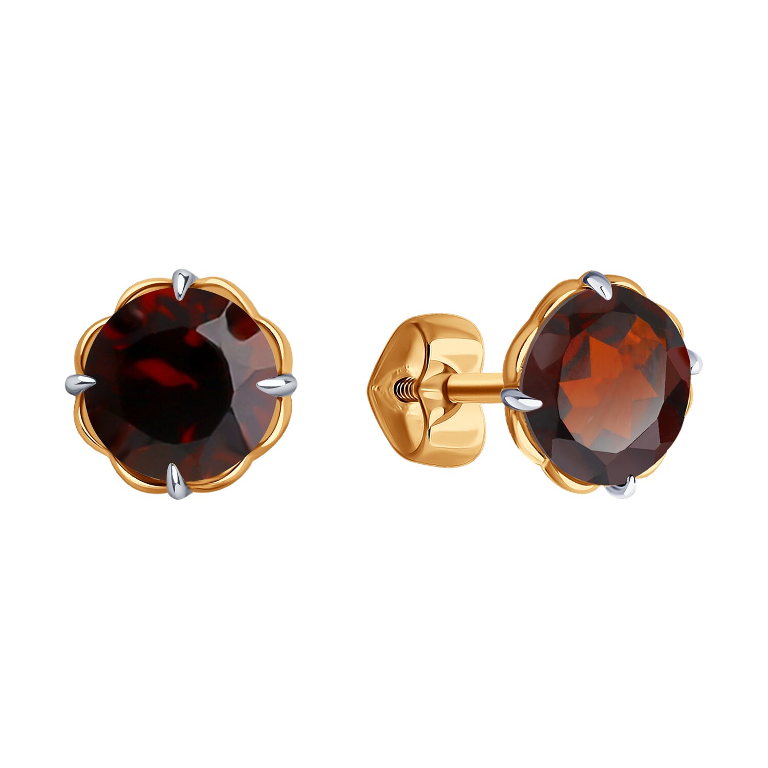 Cercei Diamant 51-322-01766-6 pentru femei, aur roșu 585, cu granat roșu rotund 6mm, 1.95ct, placare rodiu