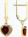 Diamant 51-321-01323-1 Women's Red Gold 585 Heart-Shaped Garnet Earrings, 1.92 Carats, Red, English Lock, 2.14g