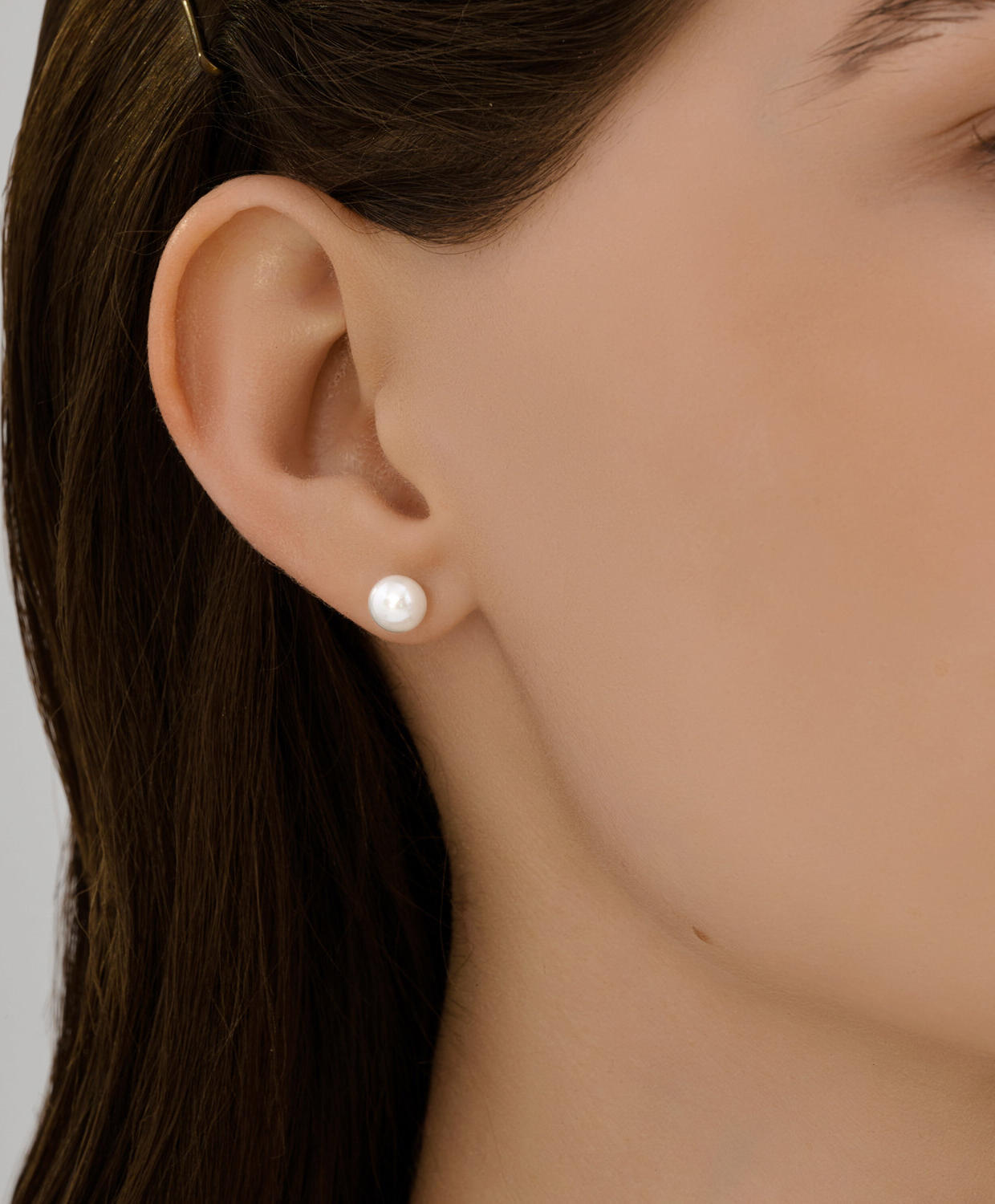 Cercei stud pentru femei Diamant 51-322-01839-3, Aur Roșu 585, Perle Naturale Albe Rotunde 6mm, 1.23g