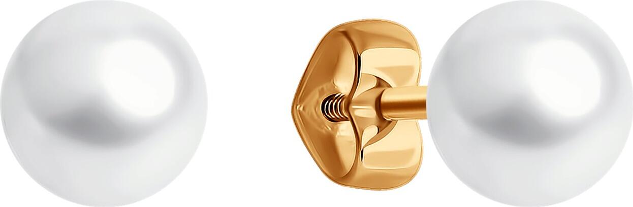 Cercei stud pentru femei Diamant 51-322-01839-3, Aur Roșu 585, Perle Naturale Albe Rotunde 6mm, 1.23g