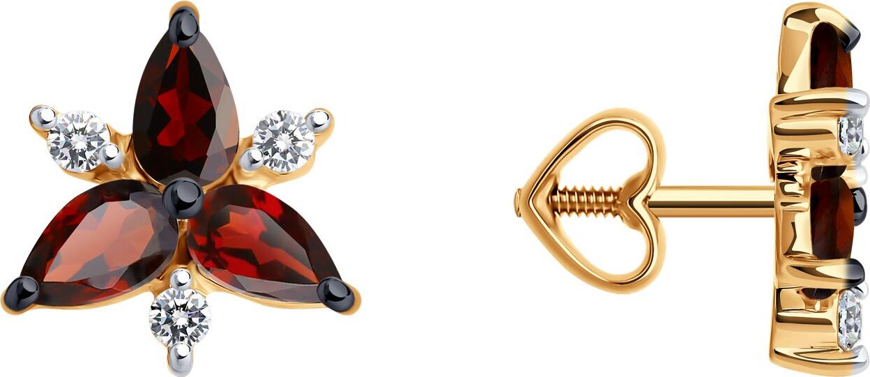Cercei Puset Diamant 51-322-02329-3 pentru femei, Aur Roșu 585, Garnet și Zirconiu Cubic, Placare Rodiu, 1.81g