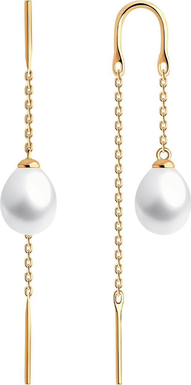 SOKOLOV 792410 Women's Earrings, 585 Red Gold, Natural White Pear-Shaped Pearls 7x7.5mm, French Hook Closure
