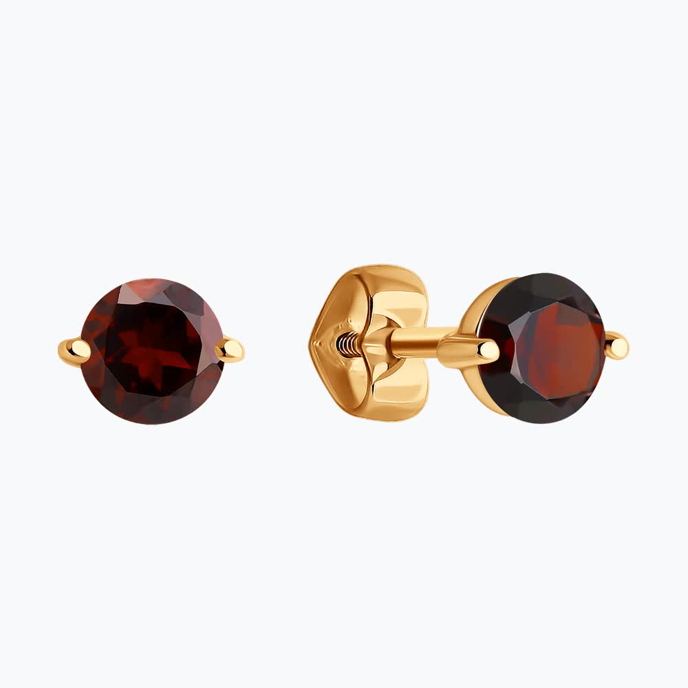 Diamant 51-322-02196-3 Women's Red Gold 585 Stud Earrings with Round Red Garnet 5mm, 1.211 ct
