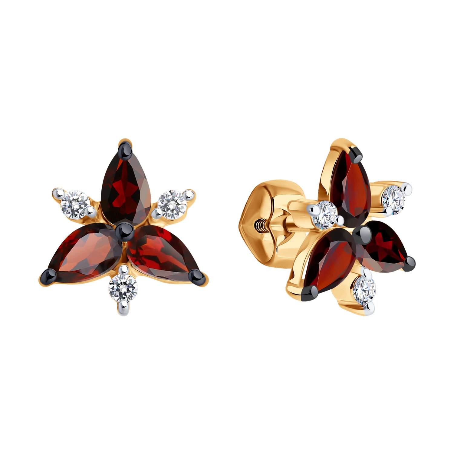 Cercei Puset Diamant 51-322-02329-3 pentru femei, Aur Roșu 585, Garnet și Zirconiu Cubic, Placare Rodiu, 1.81g