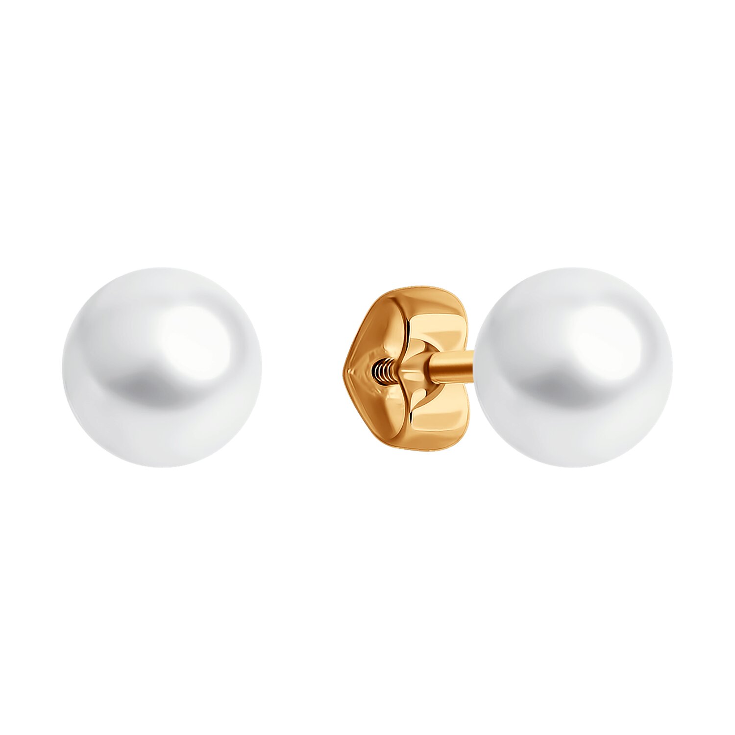 Cercei stud pentru femei Diamant 51-322-01839-3, Aur Roșu 585, Perle Naturale Albe Rotunde 6mm, 1.23g