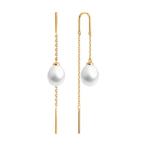 SOKOLOV 792410 Women's Earrings, 585 Red Gold, Natural White Pear-Shaped Pearls 7x7.5mm, French Hook Closure