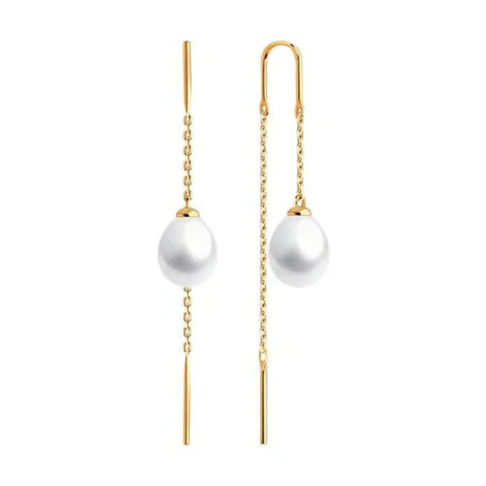 SOKOLOV 792410 Women's Earrings, 585 Red Gold, Natural White Pear-Shaped Pearls 7x7.5mm, French Hook Closure