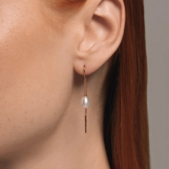 SOKOLOV 792410 Women's Earrings, 585 Red Gold, Natural White Pear-Shaped Pearls 7x7.5mm, French Hook Closure