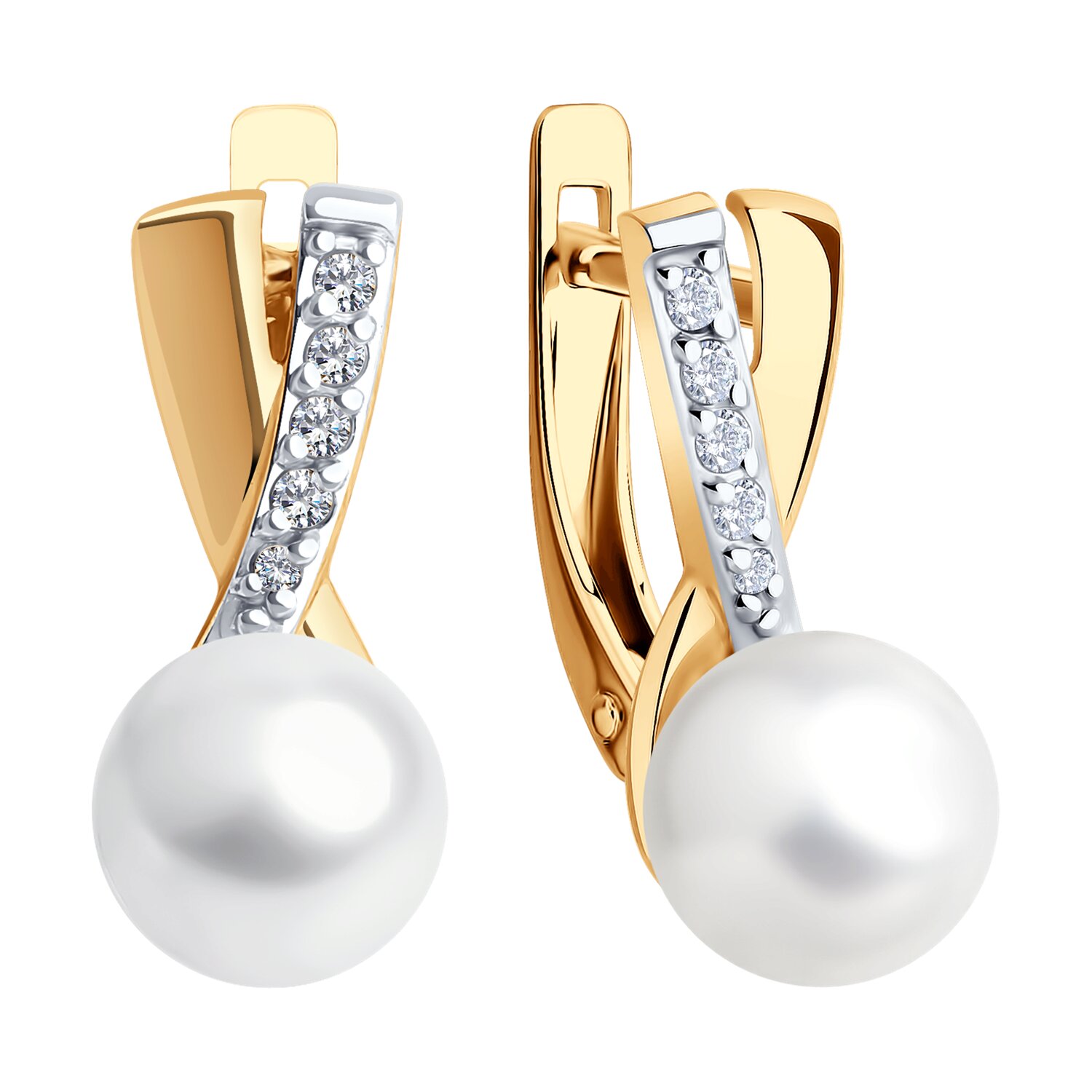 Bijuterie Diamant 51-320-02266-1 pentru femei, Aur Roșu 585, Perle și Zirconiu Cubic, Placare Rodiu, Închidere Englezească, 3.1g