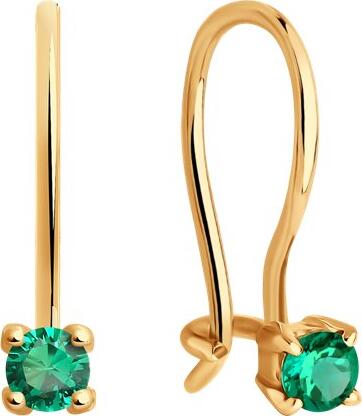 SOKOLOV 021939 Children's Earrings, 585 Red Gold, Round Green Cubic Zirconia 3mm, French Clasp, 1.04g