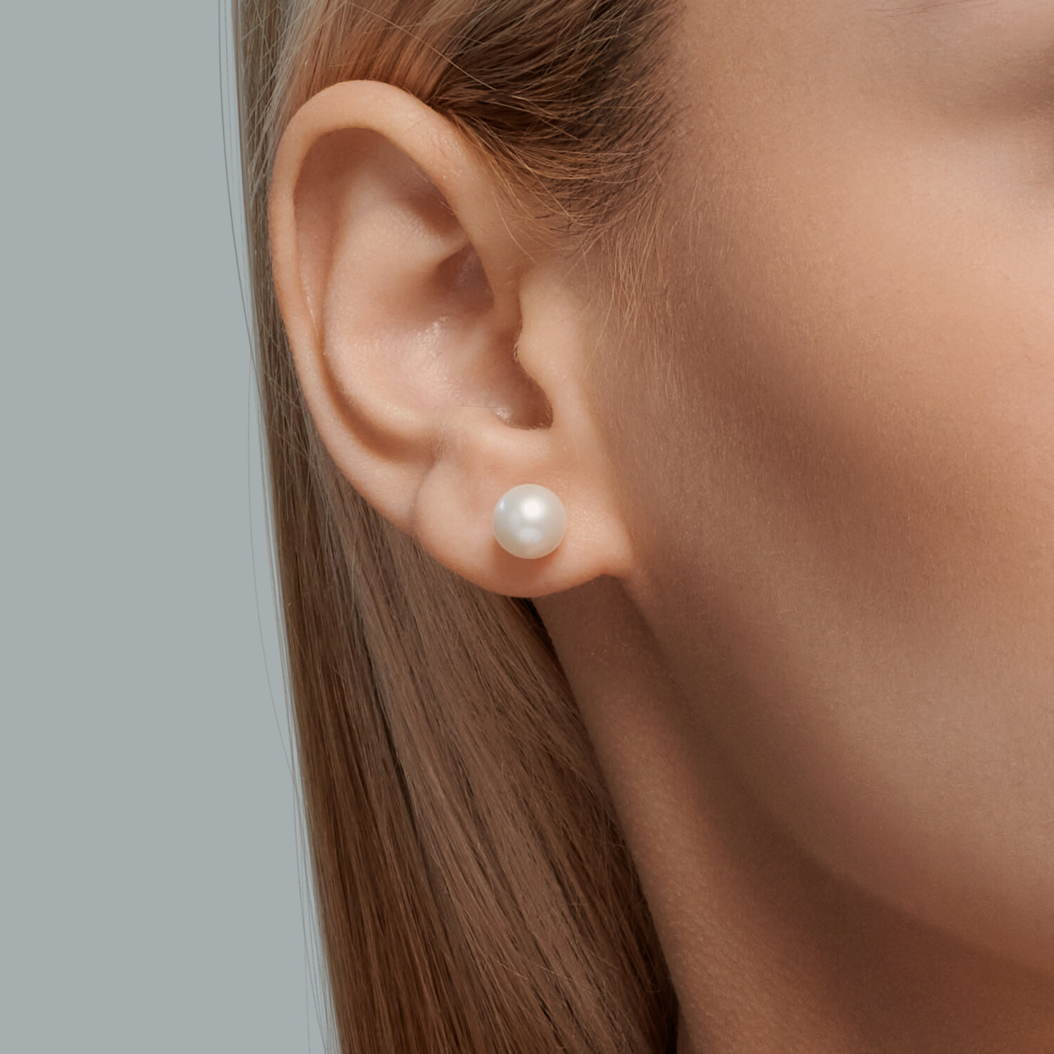 Серьги Diamant для женщин с натуральным белым круглым жемчугом, красное золото 585 пробы, размер жемчуга 7x7.5 мм, замок-пусет, SKU 51-322-01853-2