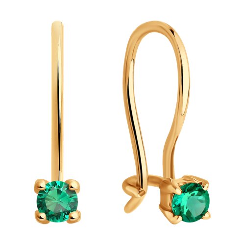 SOKOLOV 021939 Children's Earrings, 585 Red Gold, Round Green Cubic Zirconia 3mm, French Clasp, 1.04g