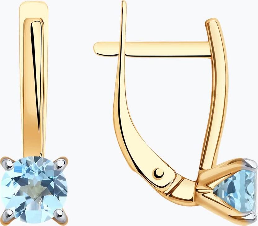 Cercei Diamant 31-320-01747-1 pentru femei, Aur Roșu 9K 375, Placare Rodiu, Topaz Albastru Rotund 5mm, 1.179ct, Închidere Englezească