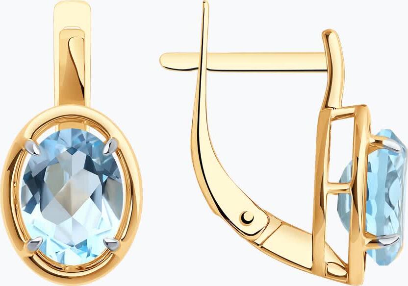 Cercei Diamant 31-320-01927-1 pentru femei, Aur Roșu 375 (9K), Topaz Albastru Oval 8x6mm, Închidere Englezească, 2.52g, Colecția 9 Karat