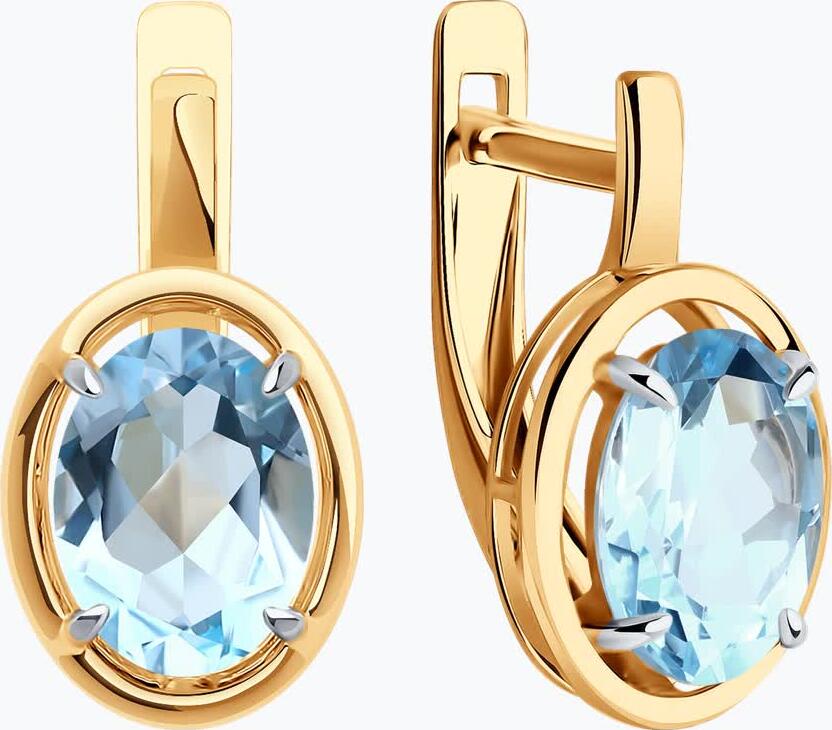 Cercei Diamant 31-320-01927-1 pentru femei, Aur Roșu 375 (9K), Topaz Albastru Oval 8x6mm, Închidere Englezească, 2.52g, Colecția 9 Karat