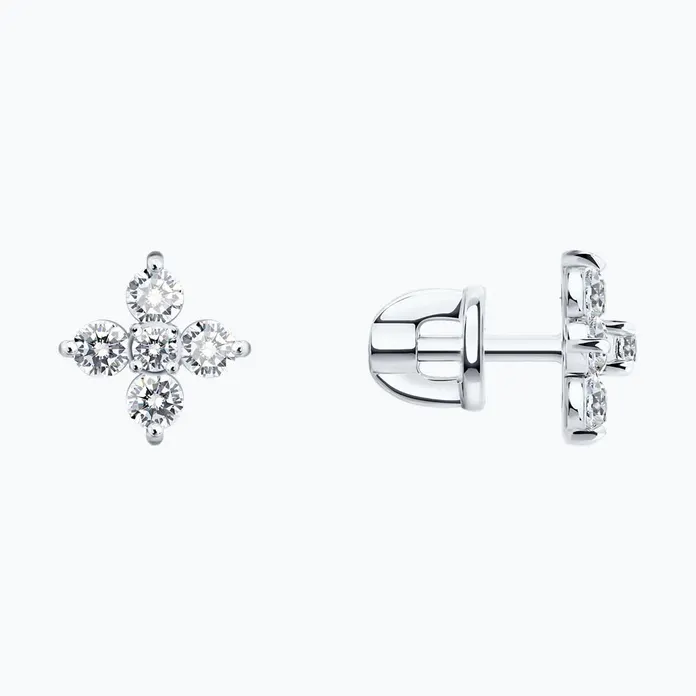 Cercei SOKOLOV 0200938-3 pentru femei, aur alb 585, cu zirconiu cubic rotund transparent, 2.5mm, 0.98ct, Colecția Primăvara-Vară 2026