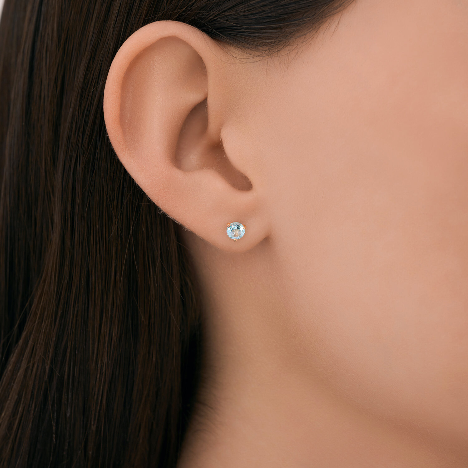 Cercei Diamant 51-322-01944-2 pentru femei, Aur Roșu 585, Topaz Albastru Rotund 4mm, 0.617 ct, Închegat Stud (Pusset)