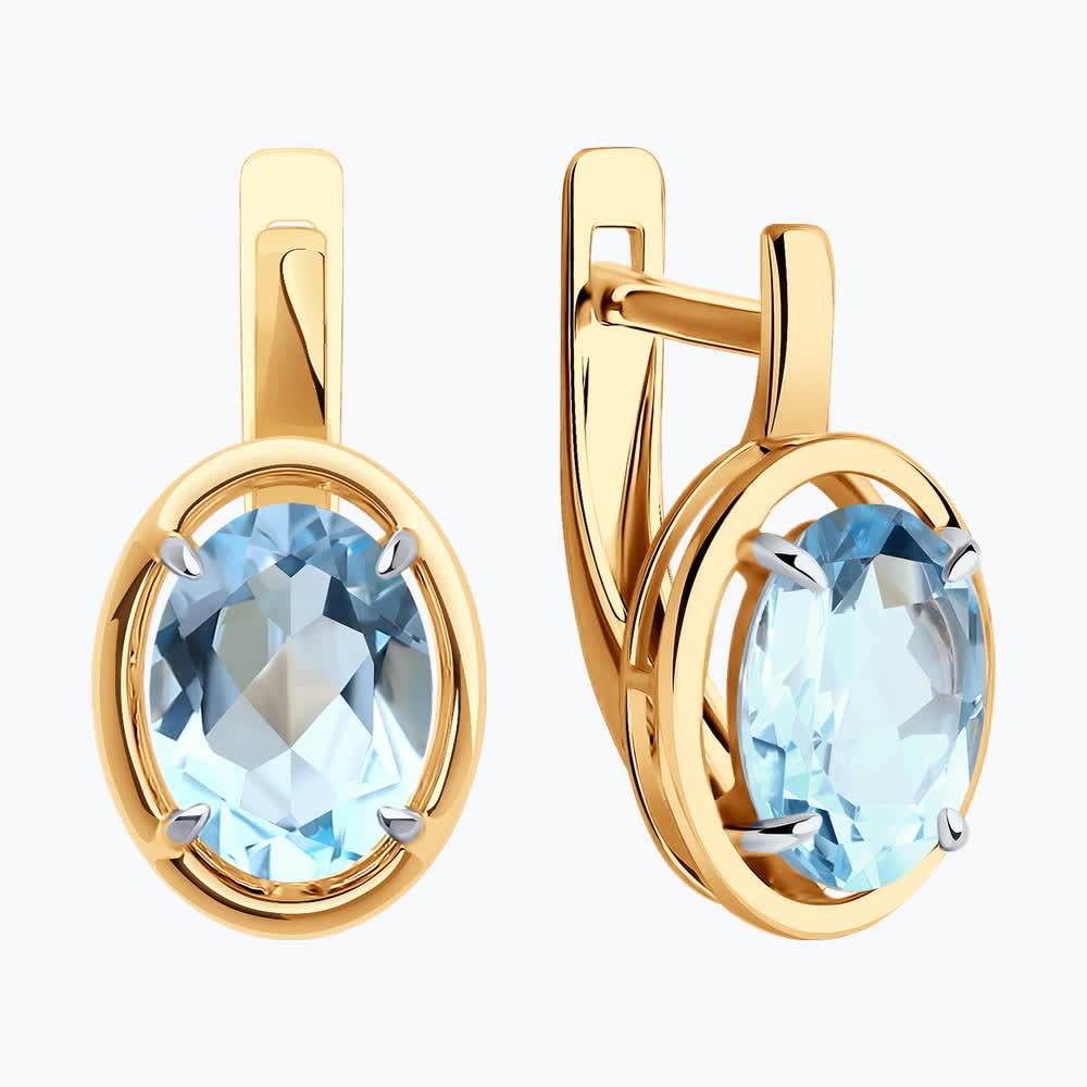 Cercei Diamant 31-320-01927-1 pentru femei, Aur Roșu 375 (9K), Topaz Albastru Oval 8x6mm, Închidere Englezească, 2.52g, Colecția 9 Karat