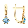 Cercei SOKOLOV 728605 pentru femei, Aur Roșu 585, Topaz Albastru și Zirconiu Cubic, Tăietură Rotundă, Închizătoare Englezească, Placare Rodiu, Stil Clasic, 1.65g