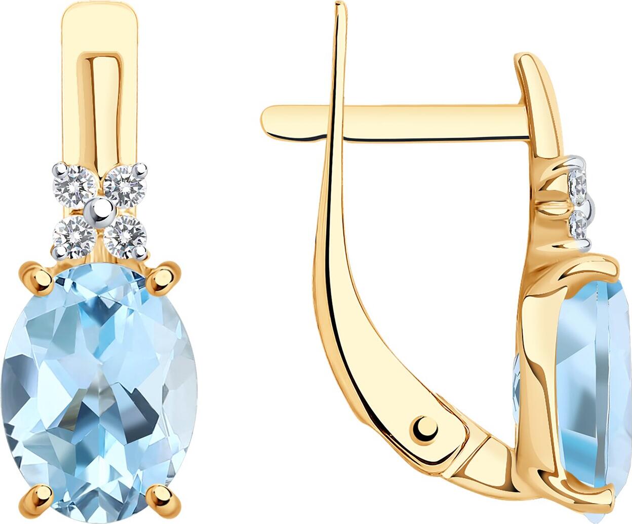 SOKOLOV 728024 Women's Earrings, 585 Red Gold, Oval Topaz and Round Cubic Zirconia, Rhodium Plated, English Lock, 2.859 ct Topaz
