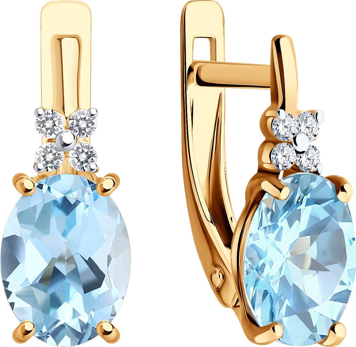 SOKOLOV 728024 Women's Earrings, 585 Red Gold, Oval Topaz and Round Cubic Zirconia, Rhodium Plated, English Lock, 2.859 ct Topaz