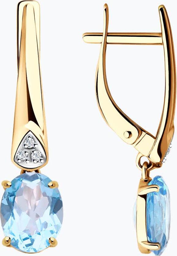 Cercei Diamant 31-321-00216-1 pentru femei, Aur Roșu 375, Topaz Swiss Blue Oval 8x6mm, Zirconiu Cubic, Platinat cu Rodiu, Închidere Englezească