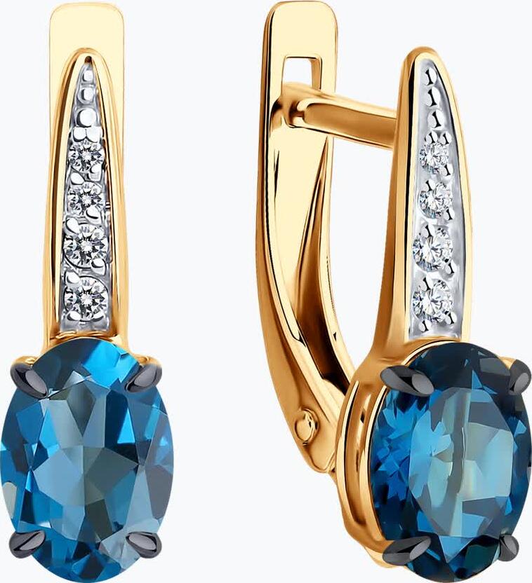 Diamant 51-320-01933-6 Women's Red Gold 585 Earrings with Oval London Topaz and Cubic Zirconia, Rhodium Plated, English Lock, 2.29g